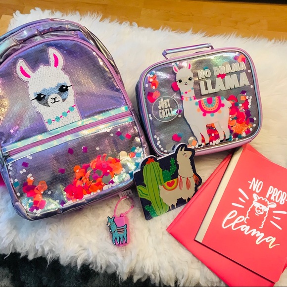 llama backpack and lunchbox